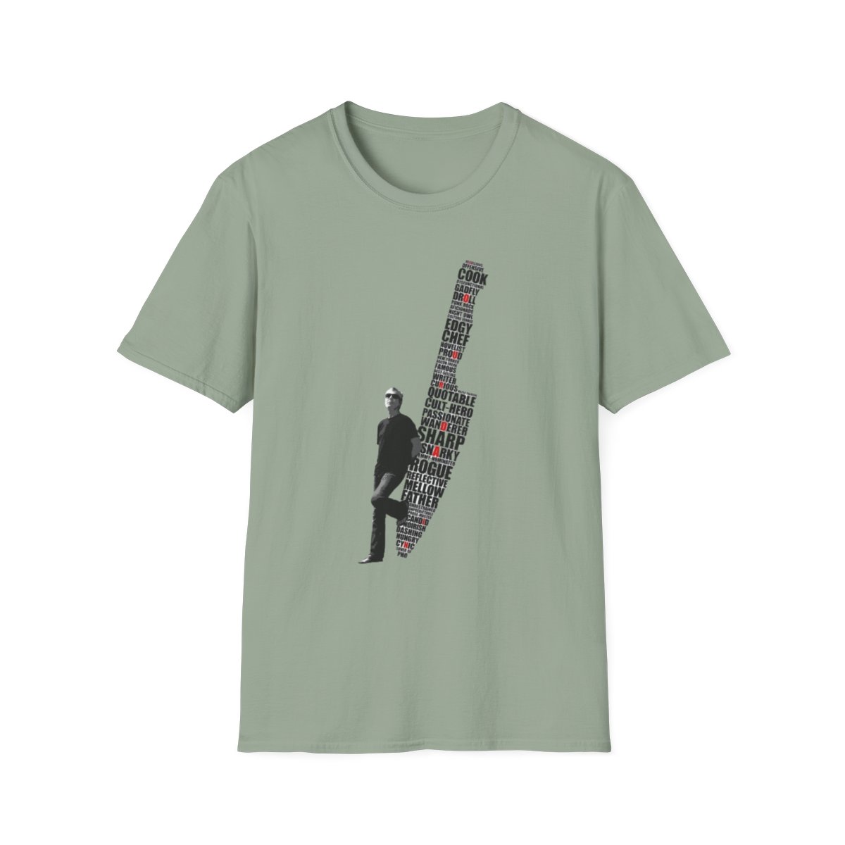 Guitar Silhouette Typography T-Shirt | Music Word Art Tee | Anthony Bourdain Merch - alternate angle 4, merchandise