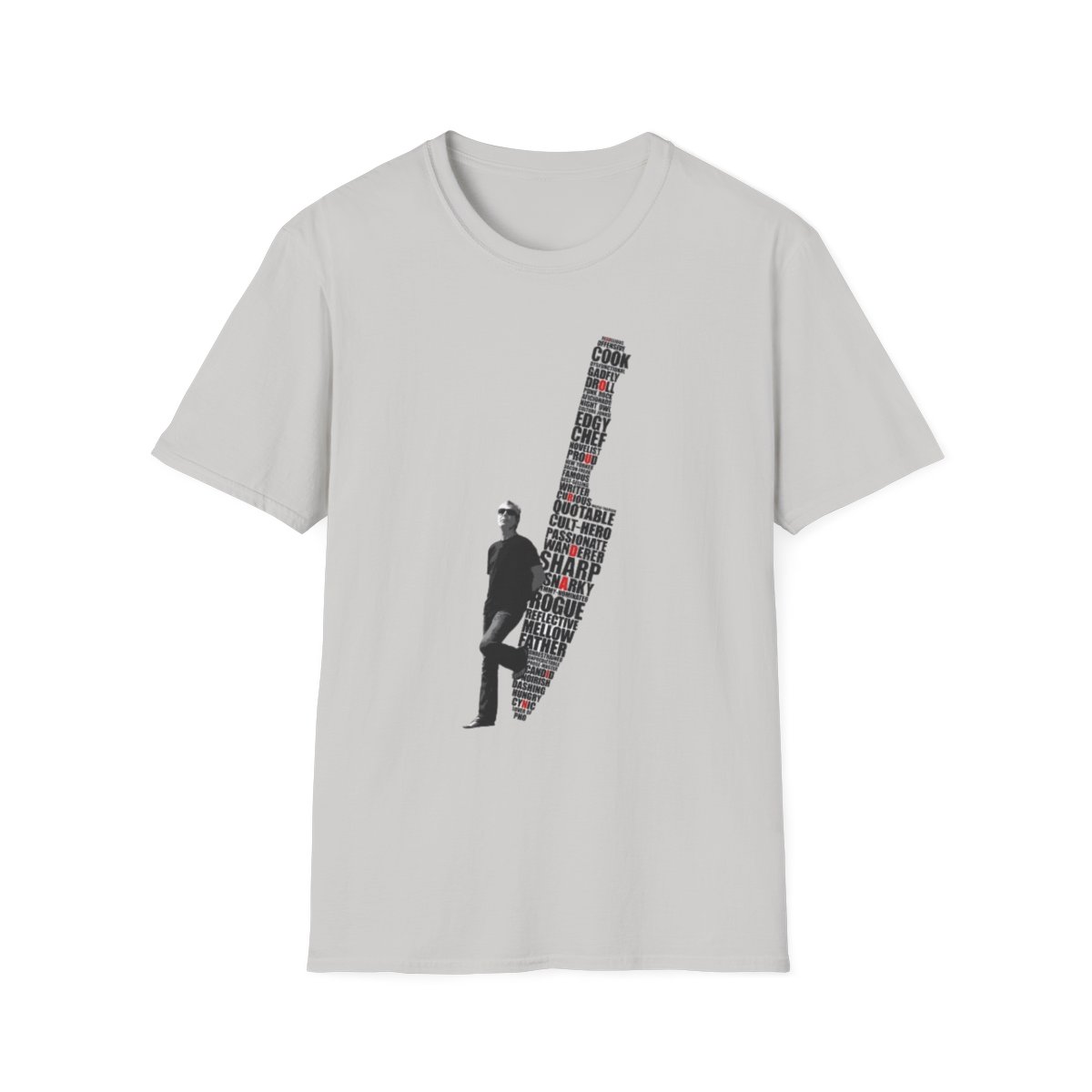 Guitar Silhouette Typography T-Shirt | Music Word Art Tee | Anthony Bourdain Merch - alternate angle 3, merchandise