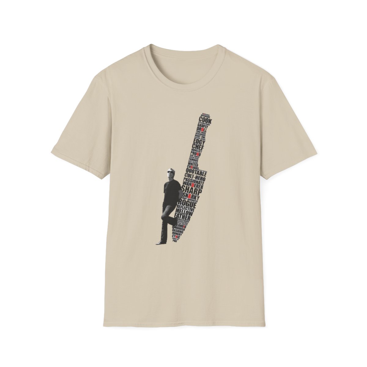 Guitar Silhouette Typography T-Shirt | Music Word Art Tee | Anthony Bourdain Merch - alternate angle 2, merchandise