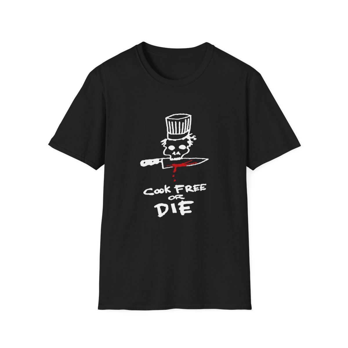 Skull Chef with Bloody Knife T-Shirt | Cook Free or Die Tee | Anthony Bourdain Merch