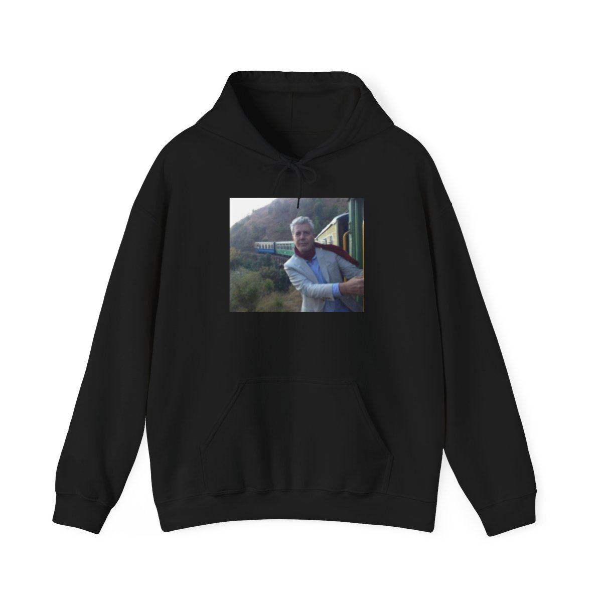 Man Leaning Out of Train Window Hoodie | Vintage Train Photo | Anthony Bourdain Merch - alternate angle 3, merchandise