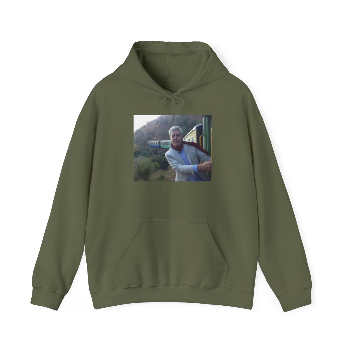 Man Leaning Out of Train Window Hoodie | Vintage Train Photo | Anthony Bourdain Merch - alternate angle 4, merchandise