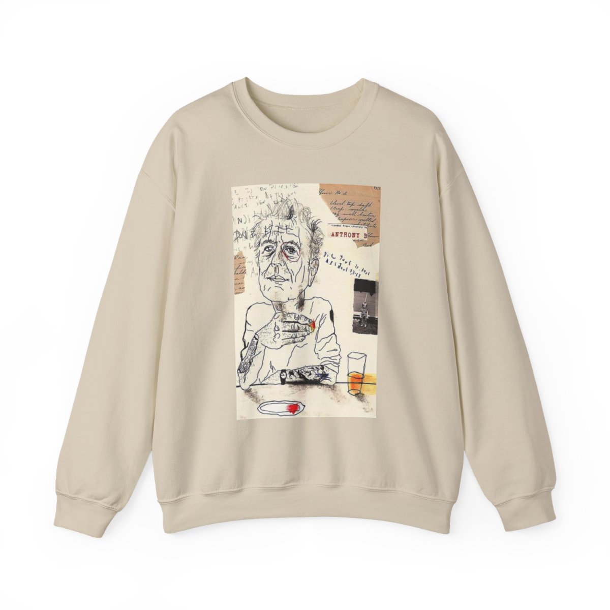 Sketchy Elder Drinking Coffee sweatshirt | Collage Art Illustration | Anthony Bourdain Merch - alternate angle 2, merchandise