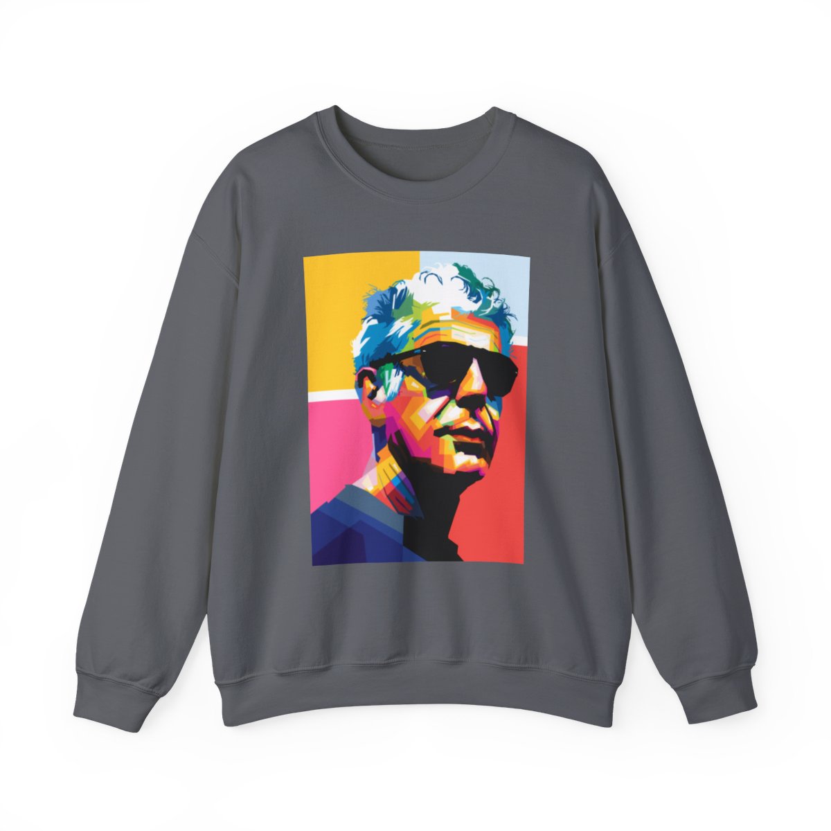 Colorful Portrait Pop Art Crewneck Sweatshirt | Retro Sunglasses | Anthony Bourdain Merch - alternate angle 4, merchandise