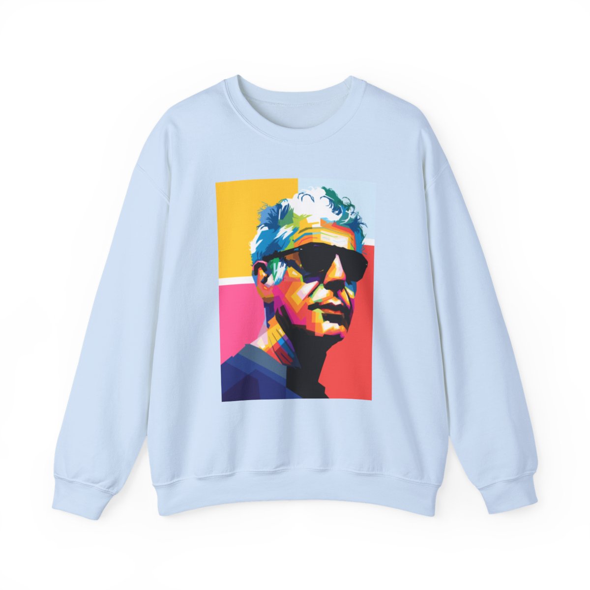 Colorful Portrait Pop Art Crewneck Sweatshirt | Retro Sunglasses | Anthony Bourdain Merch - alternate angle 3, merchandise
