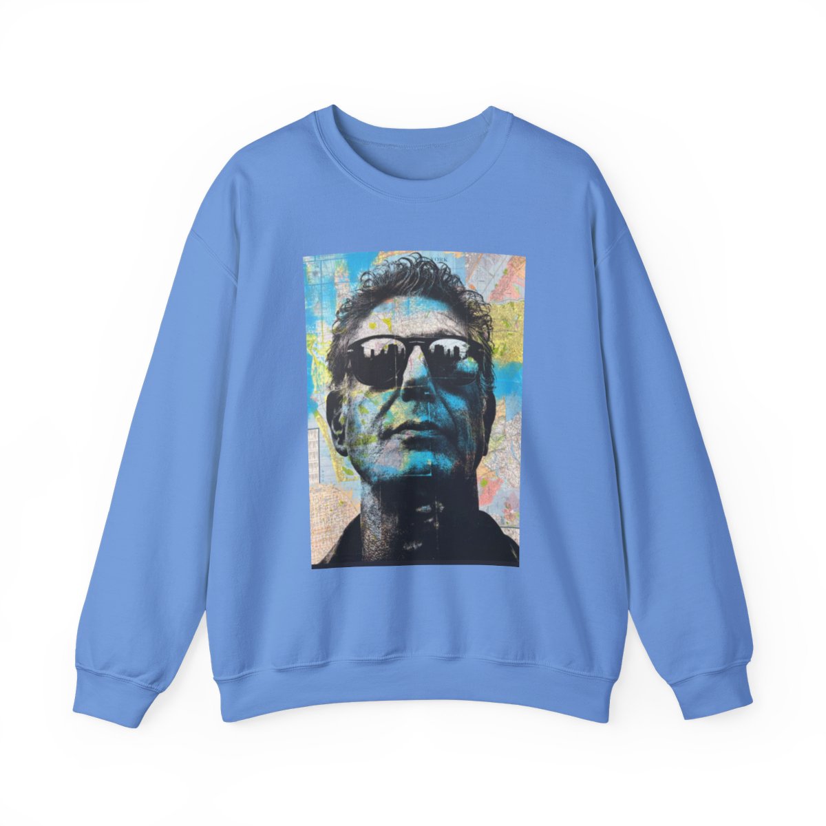 Retro Sunglasses Portrait Sweatshirt | Pop Art Face Crewneck | Anthony Bourdain Merch - alternate angle 4, merchandise