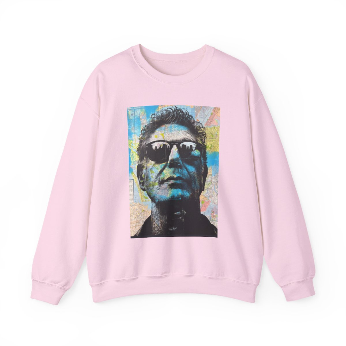 Retro Sunglasses Portrait Sweatshirt | Pop Art Face Crewneck | Anthony Bourdain Merch - alternate angle 5, merchandise