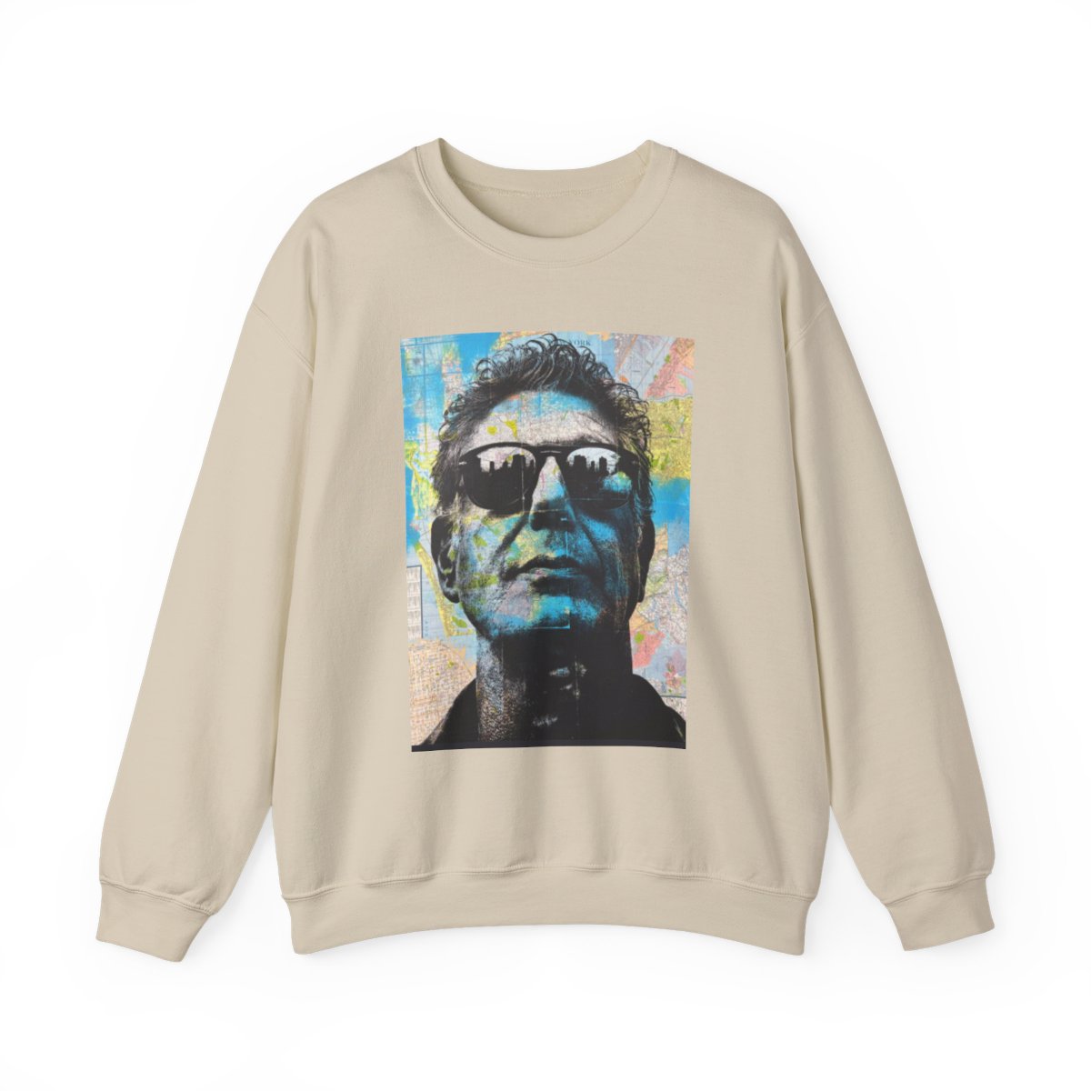 Retro Sunglasses Portrait Sweatshirt | Pop Art Face Crewneck | Anthony Bourdain Merch - alternate angle 3, merchandise