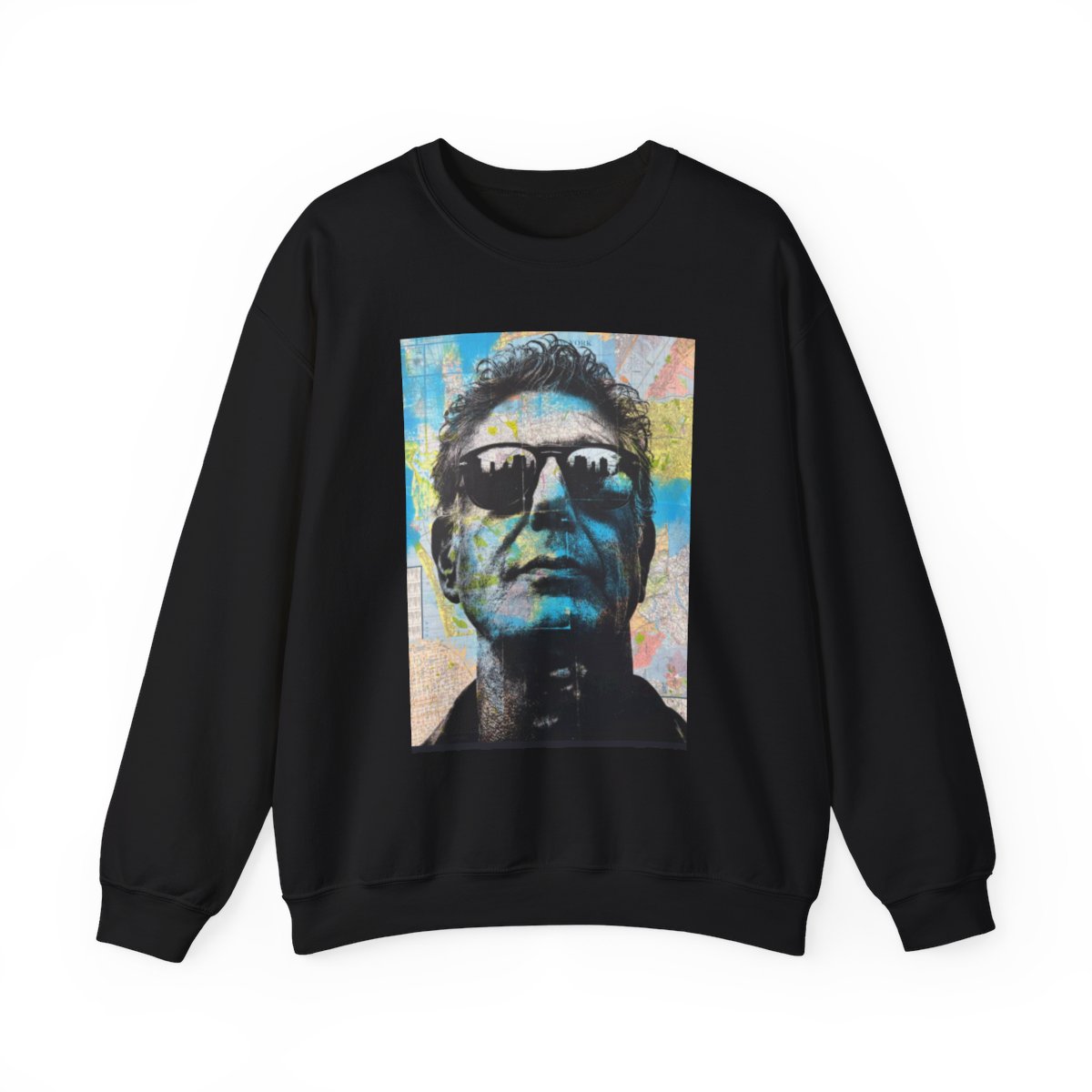 Retro Sunglasses Portrait Sweatshirt | Pop Art Face Crewneck | Anthony Bourdain Merch - alternate angle 2, merchandise
