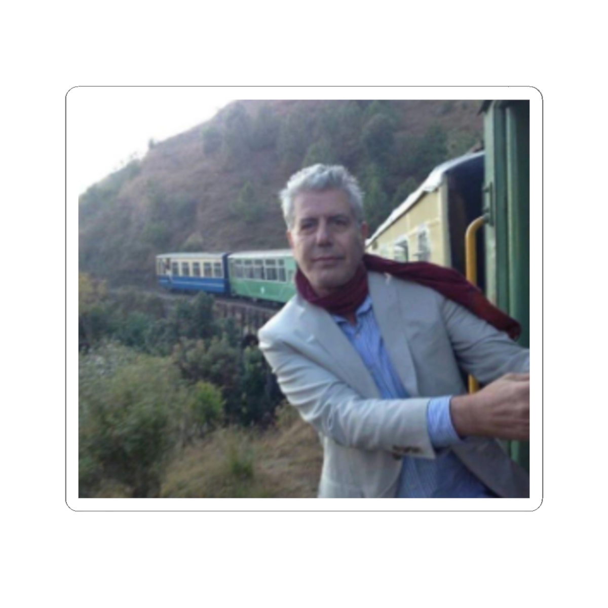 Man Leaning From Train Window Sticker | Kiss-Cut Sticker | Anthony Bourdain Merch