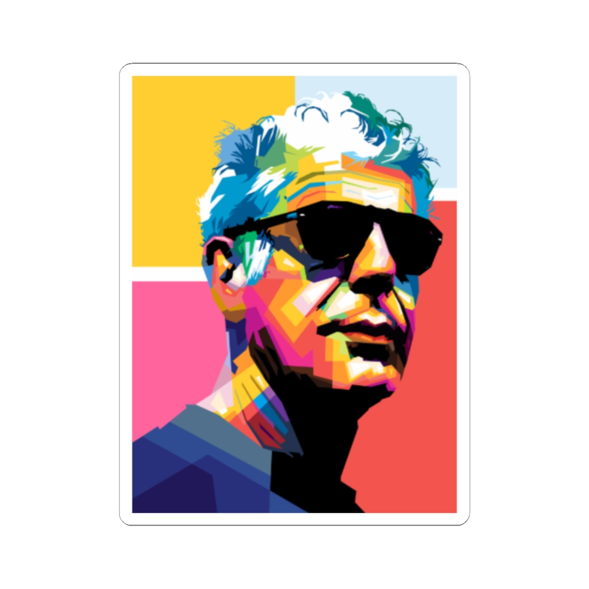 Colorful Pop Art Portrait Kiss-Cut Stickers | Retro Sunglasses | Anthony Bourdain Merch - alternate angle 3, merchandise