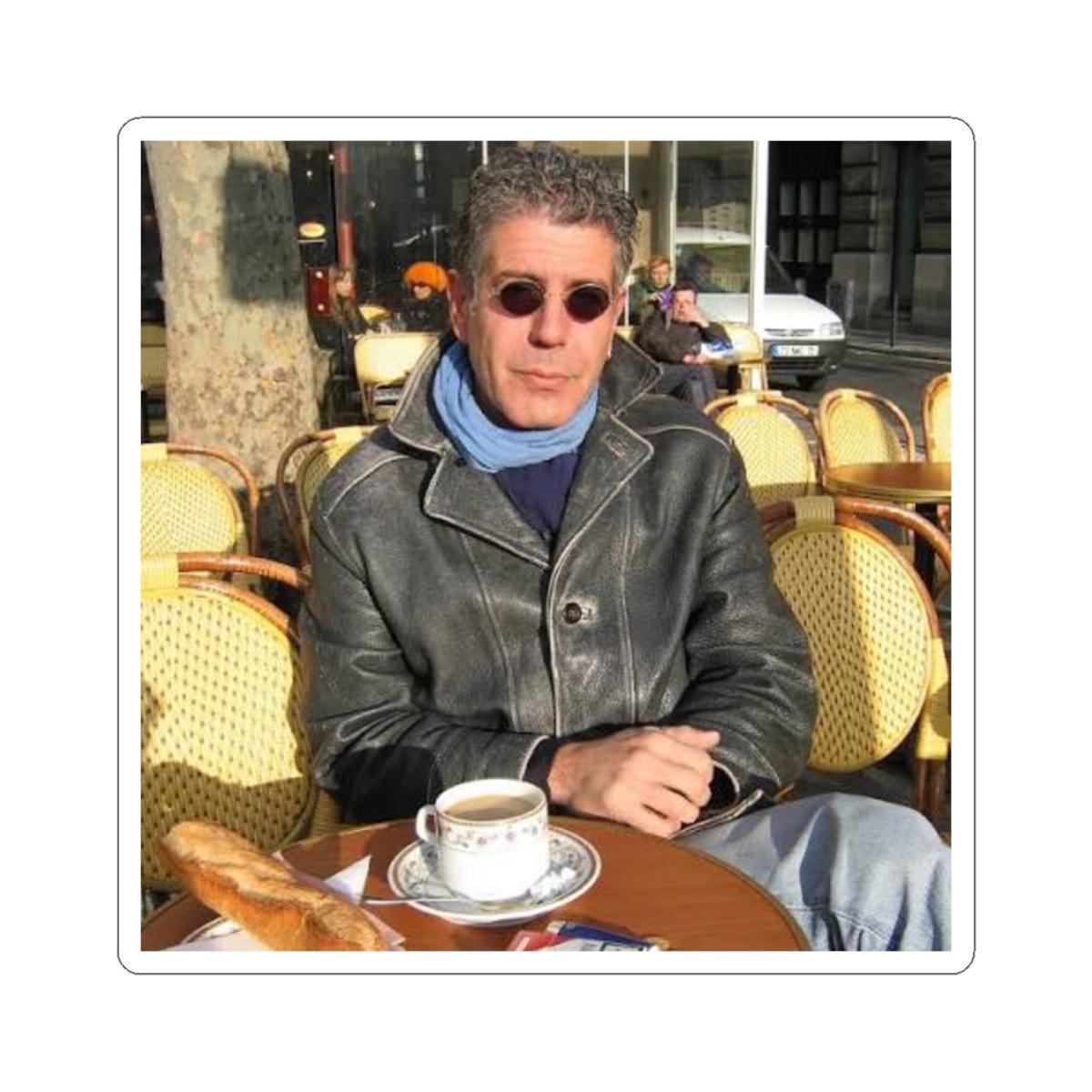 Man at Cafe photo Sticker | Kiss-Cut Sticker | Anthony Bourdain Merch